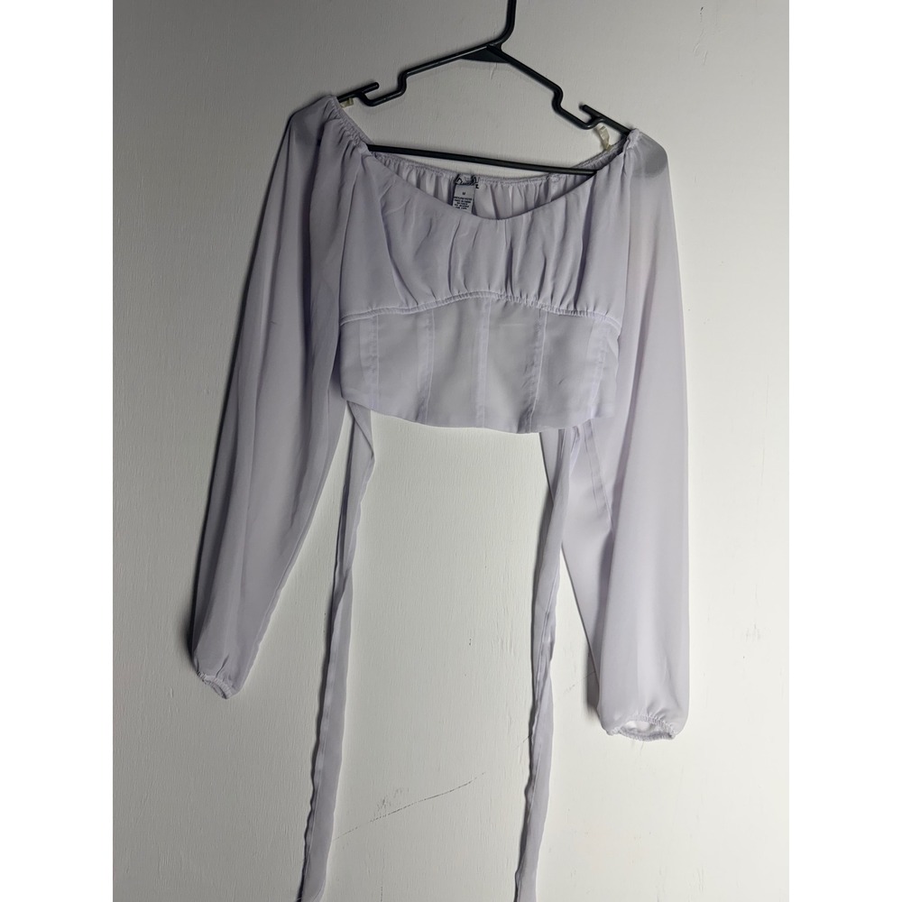 Rue21 White Corset Crop Top Long Sleeve Sheer Fairycore Coquette Medium